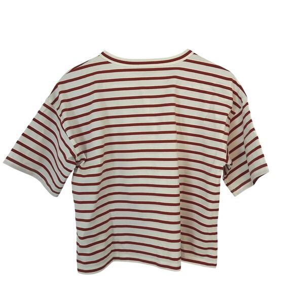 Madewell Women's Everyday Short Sleeve Boxy Crop Tee Stripe Lighthouse Red M New - Picture 5 of 7